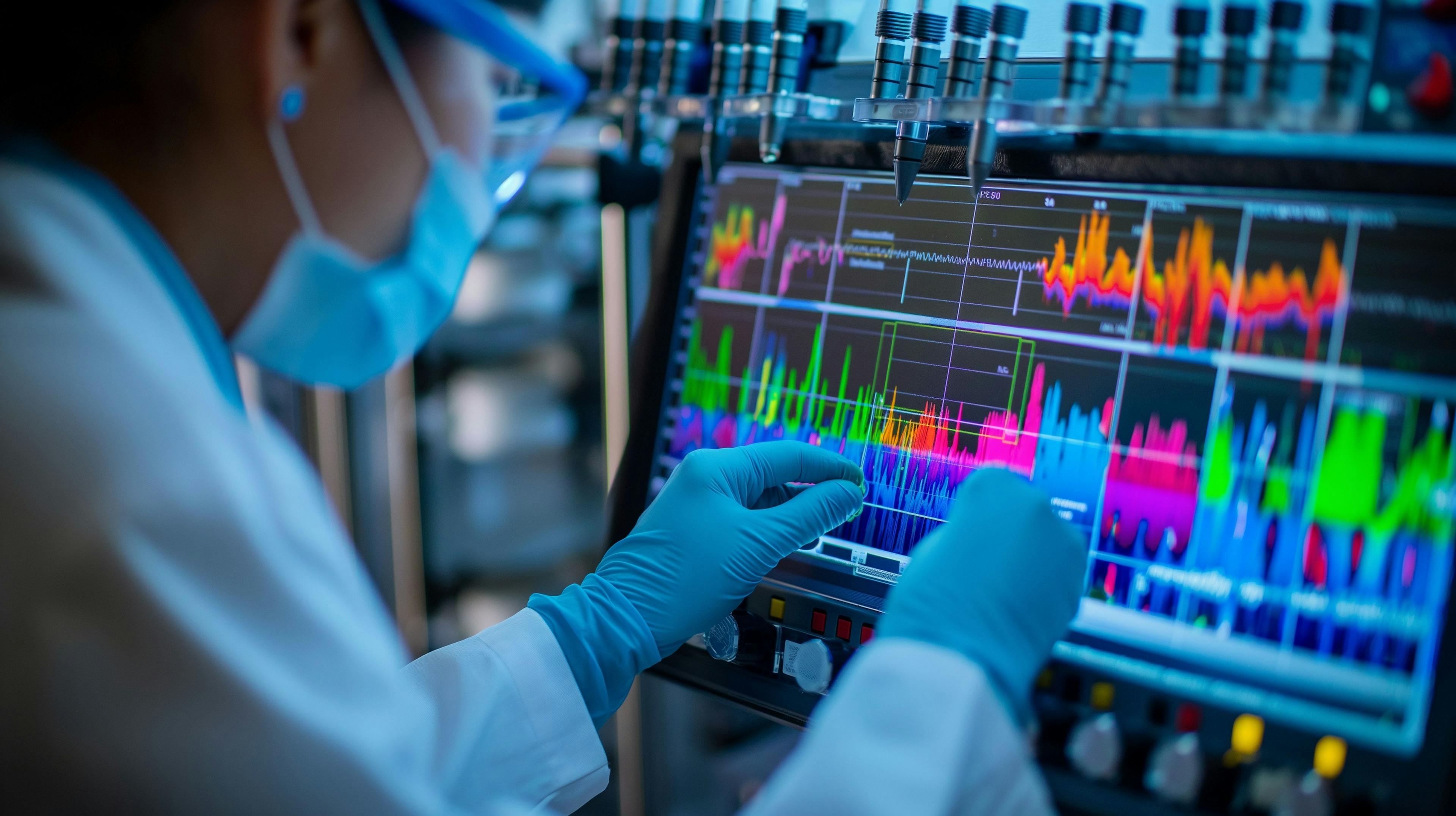 A scientist adjusts the settings of a high-performance liquid chromatography machine, where colorful peaks dance across the screen, representing the chemical makeup of a sample. | Image Credit: © Maksym - stock.adobe.com