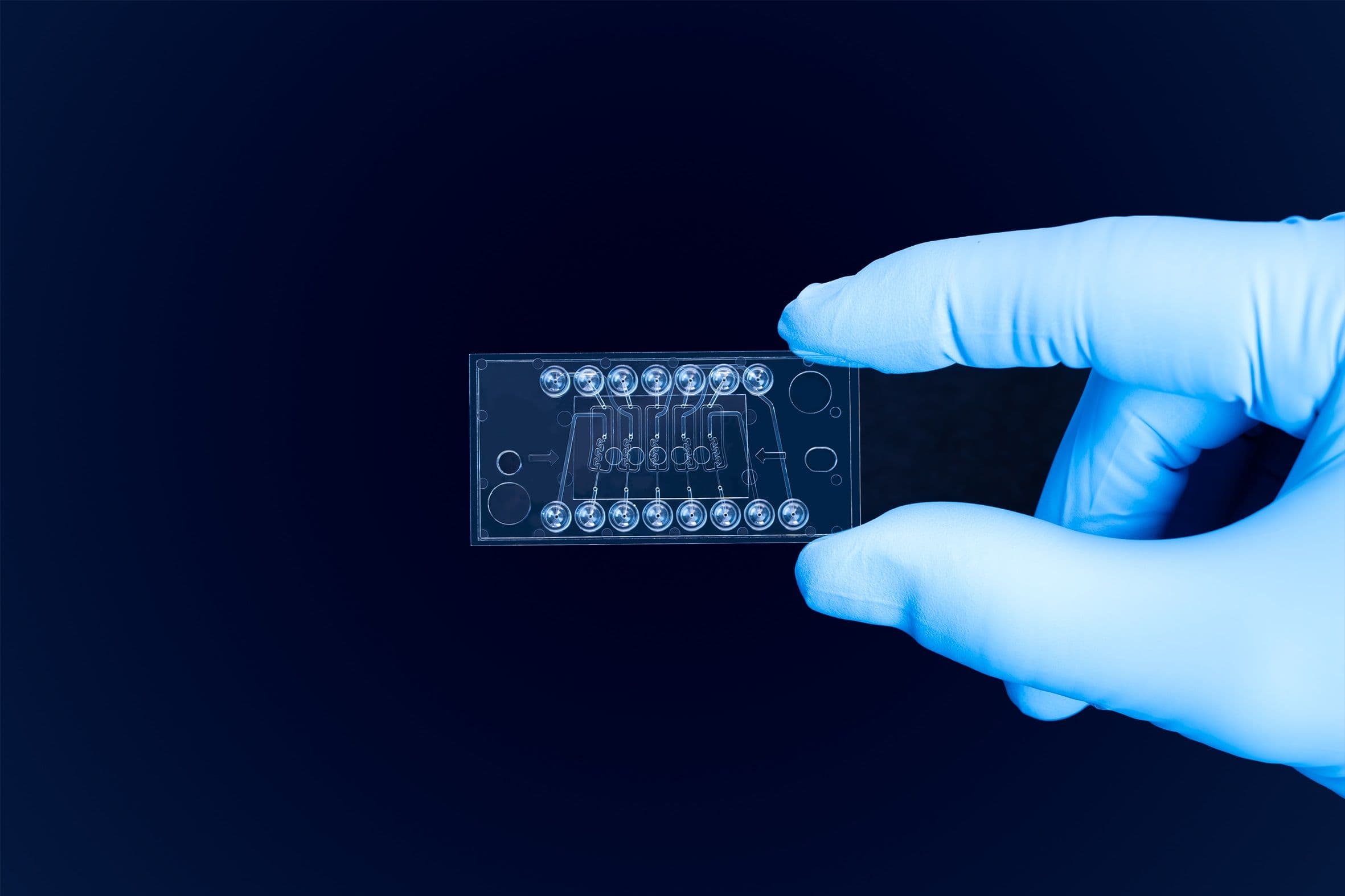 Refeyn’s new MassFluidix second generation microfluidic chip enables rapid sample dilution and mass photometry measurement in each of its five channels. Photo courtesy of Refeyn Ltd.