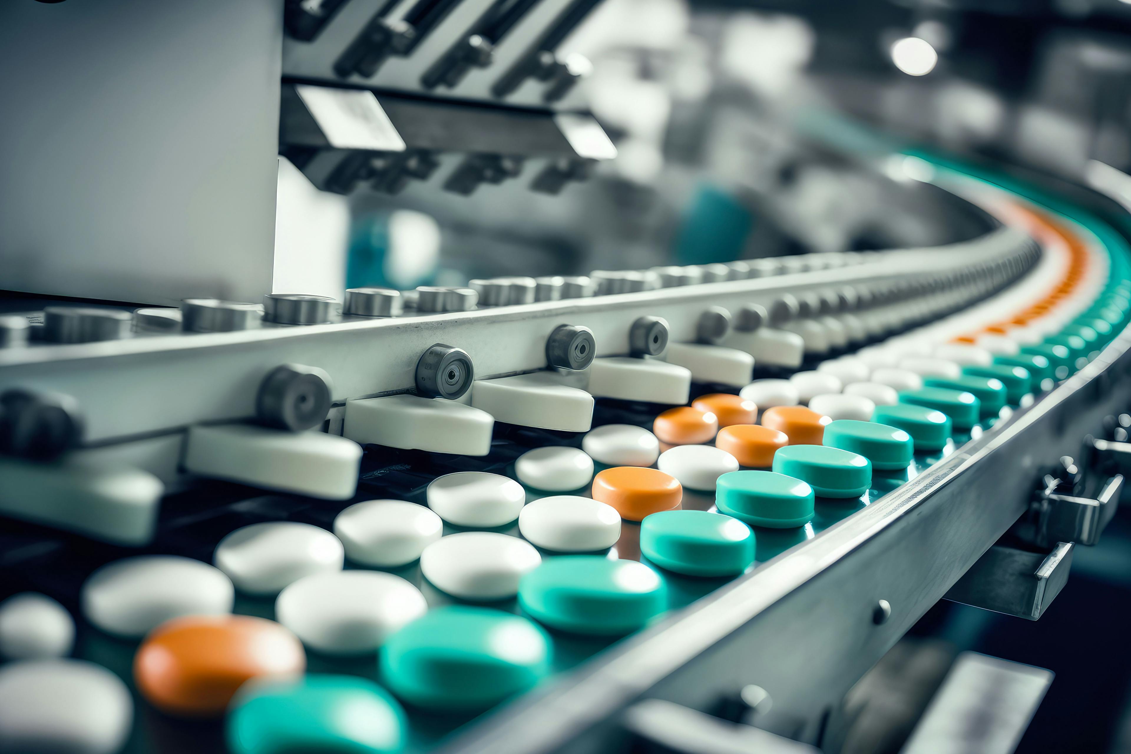 Pharmaceutical Industry's State-of-the-Art Factory with Pills on Conveyor, © aicandy - stock.adobe.com