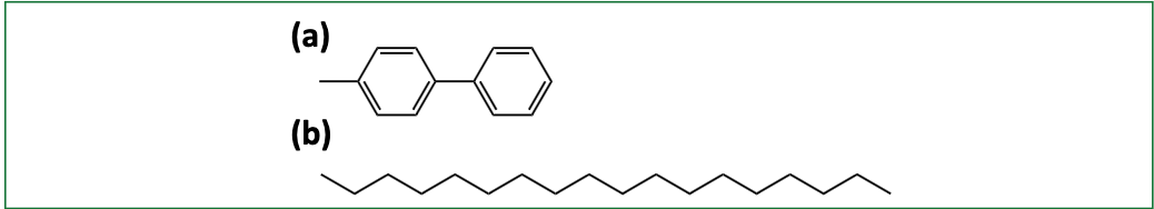 Figure 2: Chemical structure of two RPLC SPs: (a) biphenyl; and (b) C18.