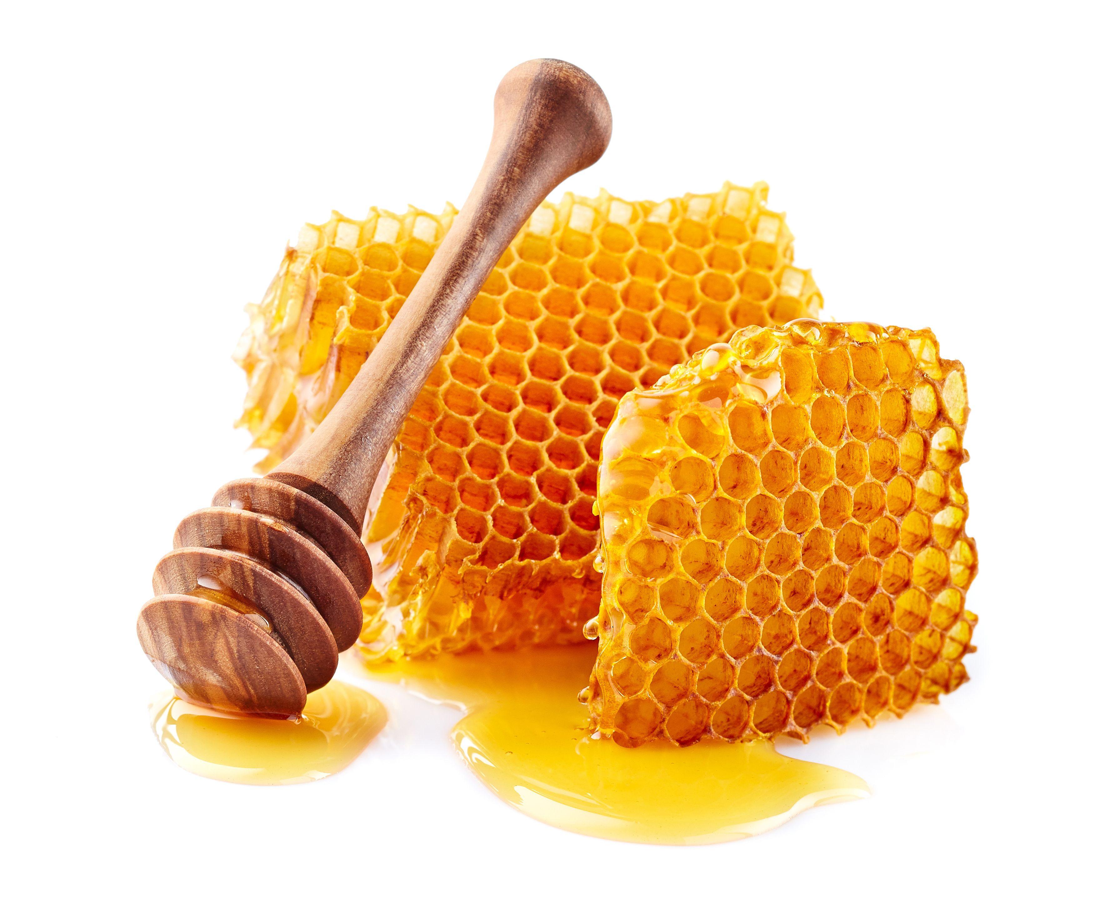 Honeycomb with honey on white background. © Dionisvera - stock.adobe.com 