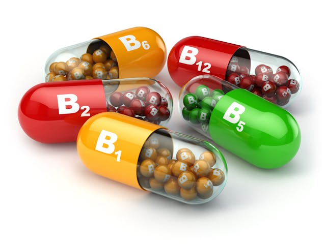Vitamin B. Capsules B1 B2 B6 B12 on white isolated background. | Image Credit: © Maksym Yemelyanov - stock.adobe.com