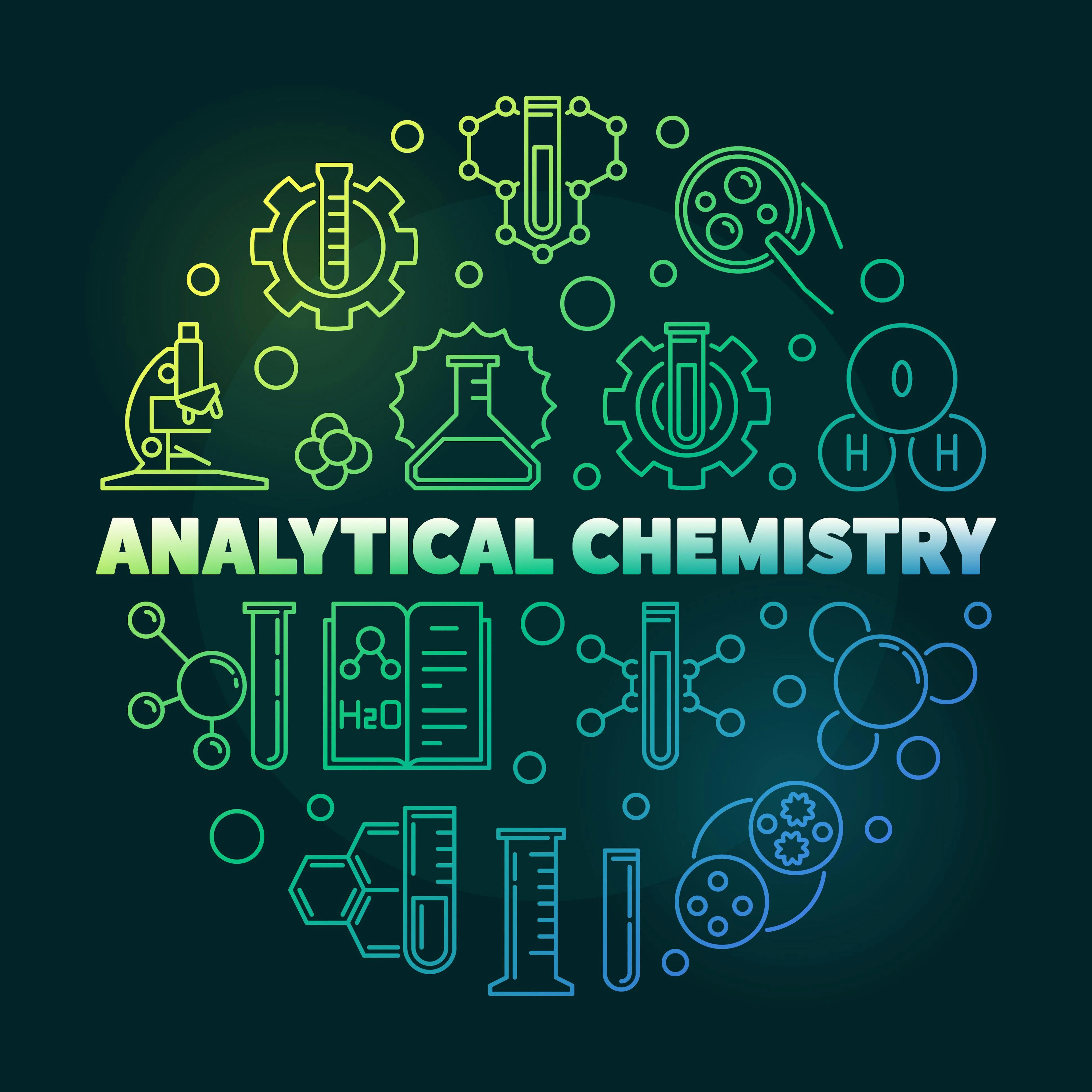 Analytical Chemistry vector colorful round outline illustration on dark background | Image Credit: © tentacula - stock.adobe.com